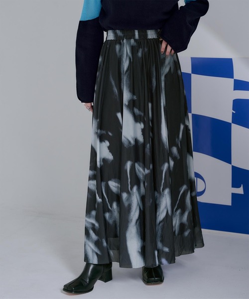 miette（ミエット）の「プリントチュールギャザースカート（スカート・レディース・オレンジ/ダークグリーン/ブラック/ライトベージュ/チャコール/ブルー・FREE）」の2枚目の写真