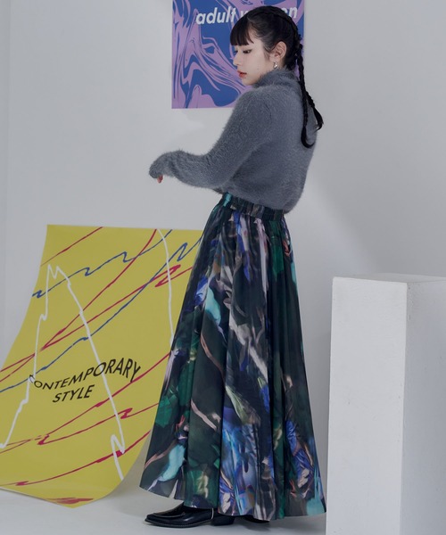 miette（ミエット）の「プリントチュールギャザースカート（スカート・レディース・オレンジ/ダークグリーン/ブラック/ライトベージュ/チャコール/ブルー・FREE）」の10枚目の写真