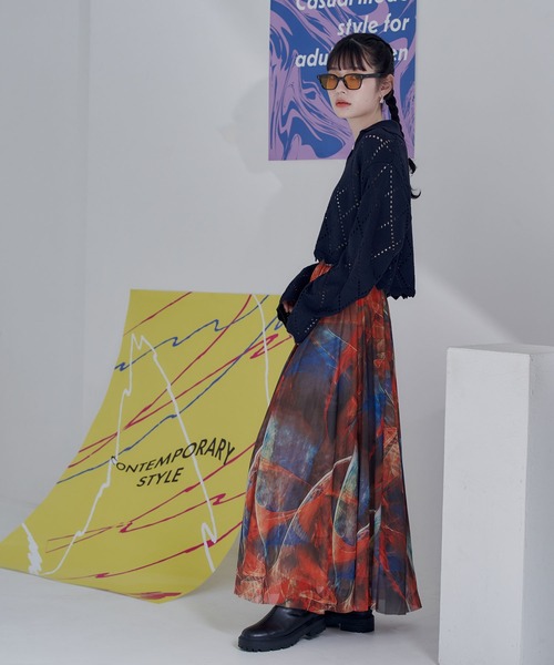 miette（ミエット）の「プリントチュールギャザースカート（スカート・レディース・オレンジ/ダークグリーン/ブラック/ライトベージュ/チャコール/ブルー・FREE）」の14枚目の写真