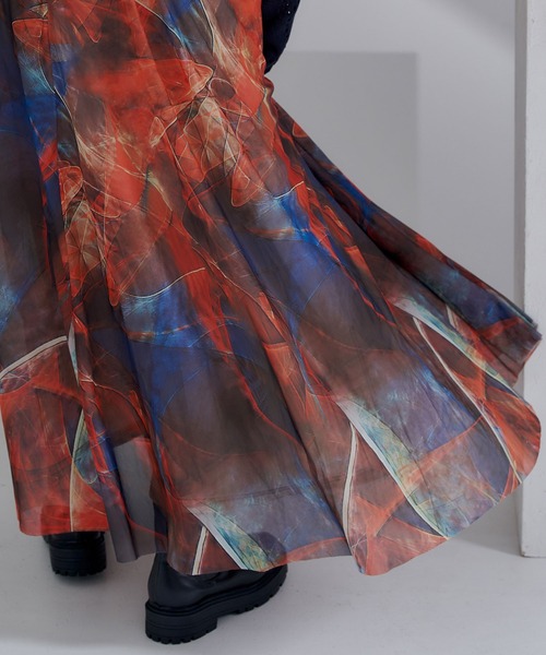 miette（ミエット）の「プリントチュールギャザースカート（スカート・レディース・オレンジ/ダークグリーン/ブラック/ライトベージュ/チャコール/ブルー・FREE）」の15枚目の写真