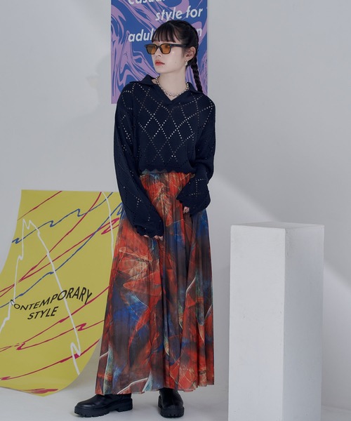 miette（ミエット）の「プリントチュールギャザースカート（スカート・レディース・オレンジ/ダークグリーン/ブラック/ライトベージュ/チャコール/ブルー・FREE）」の16枚目の写真