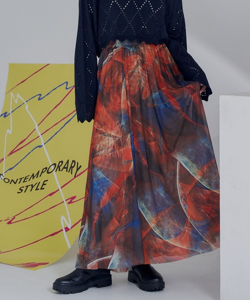 miette（ミエット）の「プリントチュールギャザースカート（スカート・レディース・オレンジ/ダークグリーン/ブラック/ライトベージュ/チャコール/ブルー・FREE）」の17枚目の写真