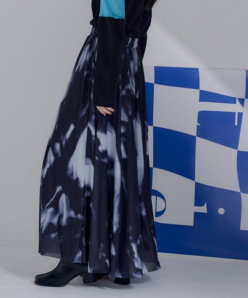 miette（ミエット）の「プリントチュールギャザースカート（スカート・レディース・オレンジ/ダークグリーン/ブラック/ライトベージュ/チャコール/ブルー・FREE）」の9枚目の写真