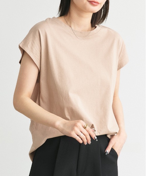 ad thie(アドティエ)の「フレンチスリーブ 半袖Tシャツ(Tシャツ/カットソー・レディース・ブルー/ダークブラウン/モカ/ピンク系その他4/スモーク/オフホワイト/ライトグリーン/ピンク/チャコール/ブラック/ベージュ/グリーン・FREE)」の2枚目の写真