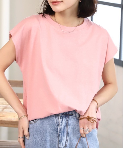 ad thie(アドティエ)の「フレンチスリーブ 半袖Tシャツ(Tシャツ/カットソー・レディース・ブルー/ダークブラウン/モカ/ピンク系その他4/スモーク/オフホワイト/ライトグリーン/ピンク/チャコール/ブラック/ベージュ/グリーン・FREE)」の11枚目の写真