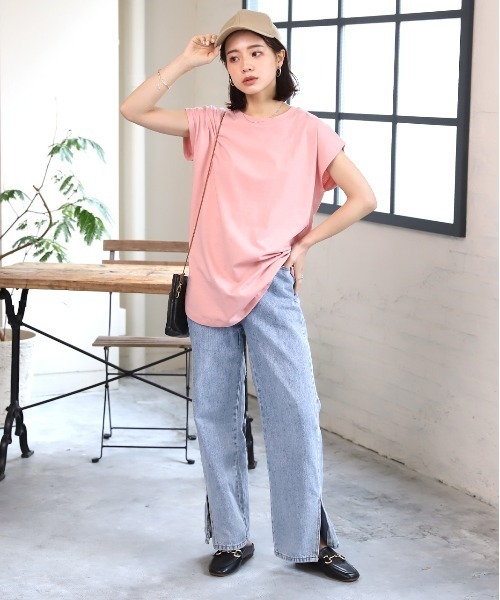 ad thie(アドティエ)の「フレンチスリーブ 半袖Tシャツ(Tシャツ/カットソー・レディース・ブルー/ダークブラウン/モカ/ピンク系その他4/スモーク/オフホワイト/ライトグリーン/ピンク/チャコール/ブラック/ベージュ/グリーン・FREE)」の17枚目の写真