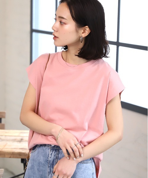 ad thie(アドティエ)の「フレンチスリーブ 半袖Tシャツ(Tシャツ/カットソー・レディース・ブルー/ダークブラウン/モカ/ピンク系その他4/スモーク/オフホワイト/ライトグリーン/ピンク/チャコール/ブラック/ベージュ/グリーン・FREE)」の18枚目の写真