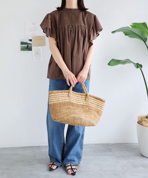 andme(アンドミー)の「インド綿ピンタックフレンチスリーブブラウス(シャツ/ブラウス・レディース・ブラック/カーキ/オフホワイト/ブラウン/オレンジ/ネイビー・M)」の12枚目の写真