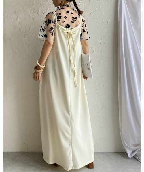 セール】花柄半袖メロウフリルハイネックシアーチュールトップス