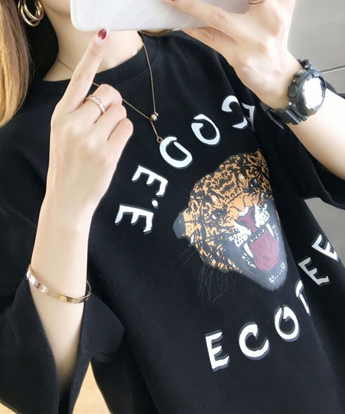 DiamondHearts(ダイヤモンドハーツ)の「タイガープリントTシャツ(Tシャツ/カットソー・レディース・ホワイト/ブラック・FREE)」の5枚目の写真