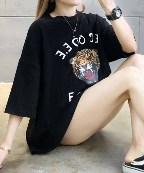 DiamondHearts(ダイヤモンドハーツ)の「タイガープリントTシャツ(Tシャツ/カットソー・レディース・ホワイト/ブラック・FREE)」の7枚目の写真