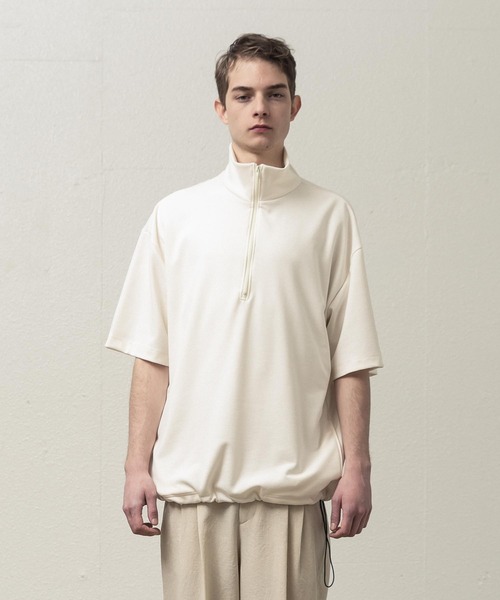 SLICK（スリック）の「T/RポンチハーフジップTシャツ（Tシャツ/カットソー・メンズ・オフホワイト/グレー/ブラック・1/3/2）」の2枚目の写真