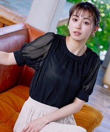 【洗える】ドビーシフォンパフスリーブブラウス