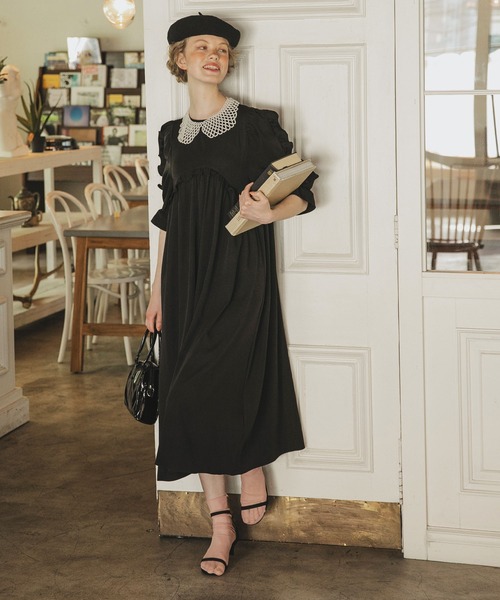 BONLECILL アシンメトリー ボリュームギャザーフリルドレス 結婚式 セール】【BONLECILL noir】アシンメトリー ボリュームギャザーフリル