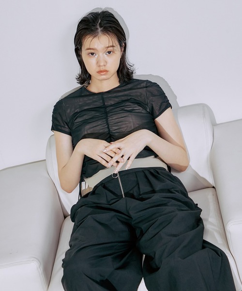 PUBLIC TOKYO（パブリックトウキョウ）の「【三重県産】パワーネットシャーリングメッシュカットソー（Tシャツ/カットソー・レディース・ブラック/ベージュ・FREE）」の21枚目の写真