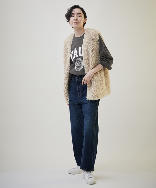 GOOD ROCK SPEED（グッドロックスピード）の「【GOOD ROCK SPEED（グッドロックスピード）】別注カレッジロゴロングTシャツ（Tシャツ/カットソー・レディース・ピンク/ブラック系その他/ベージュ・FREE）」の6枚目の写真