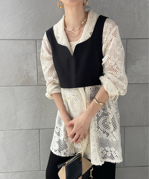 y/m by misato（イムバイミサト）の「Vカッティングビスチェ（ベスト・レディース・トップグレー/ベージュ/ブラック・FREE）」の21枚目の写真