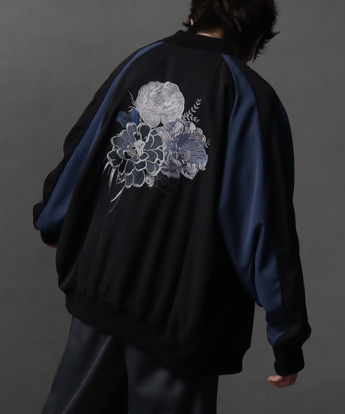 welise(ウェライズ)の「【welise/ウェライズ】エンブロイダリー"ハイドレンジア" 花柄刺繍オーバーサイズスカジャン(スカジャン・メンズ・ブラック×ホワイト/ブラック×レッド/ブラック×グレー/ブラック×ブラック/チャコールグレー×ブラック/ブラック×ブルー・L/M)」の5枚目の写真