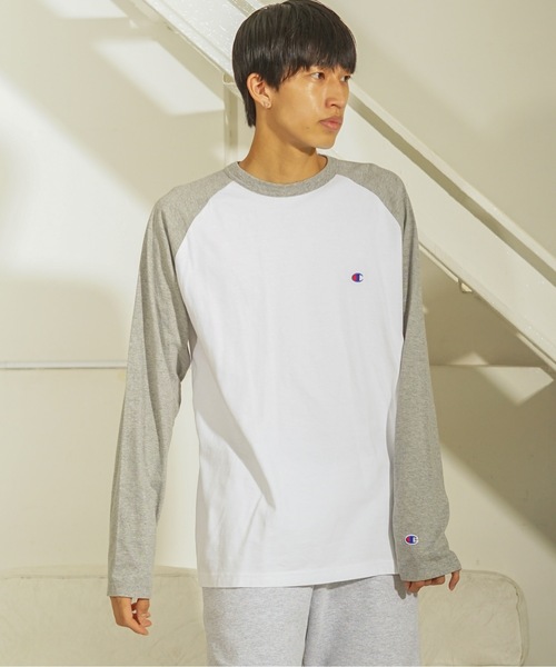 Champion(チャンピオン)の「【CHAMPION/チャンピオン】USAコットン ワンポイントブランドロゴ刺繍 ラグランロンT サスティナブル(Tシャツ/カットソー・メンズ・ネイビー/杢グレー/ブラウン/ブラック・MEDIUM/SMALL/LARGE/X-LARGE)」の1枚目の写真