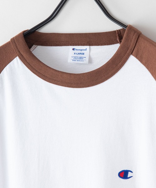 Champion(チャンピオン)の「【CHAMPION/チャンピオン】USAコットン ワンポイントブランドロゴ刺繍 ラグランロンT サスティナブル(Tシャツ/カットソー・メンズ・ネイビー/杢グレー/ブラウン/ブラック・MEDIUM/SMALL/LARGE/X-LARGE)」の9枚目の写真
