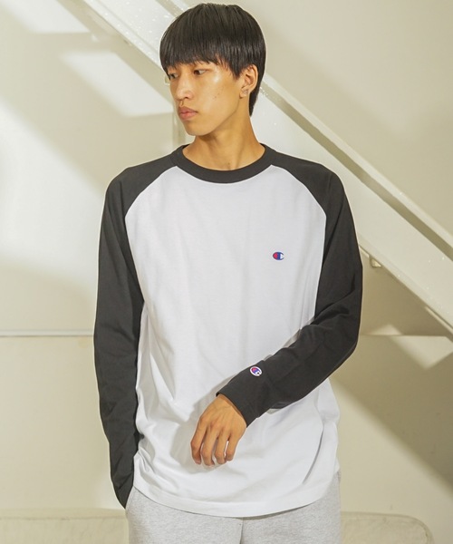 Champion(チャンピオン)の「【CHAMPION/チャンピオン】USAコットン ワンポイントブランドロゴ刺繍 ラグランロンT サスティナブル(Tシャツ/カットソー・メンズ・ネイビー/杢グレー/ブラウン/ブラック・MEDIUM/SMALL/LARGE/X-LARGE)」の16枚目の写真