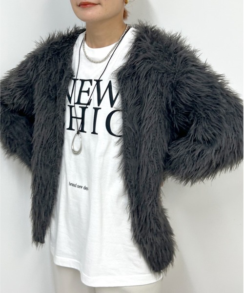 SHENERY(シーナリー)の「ロングフェザーニットカーディガン(カーディガン/ボレロ・レディース・ピンク/グレー/ベージュ・FREE)」の4枚目の写真