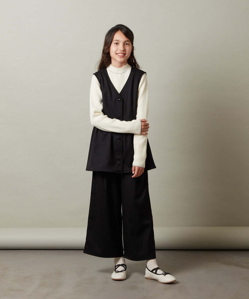 a.v.v（アーヴェヴェ）の「[110-130]【セットアップ対応】ペプラムギャザージレ（ベスト・キッズ・チャコールグレー/アイボリー/ブラック・130/110/120）」の4枚目の写真