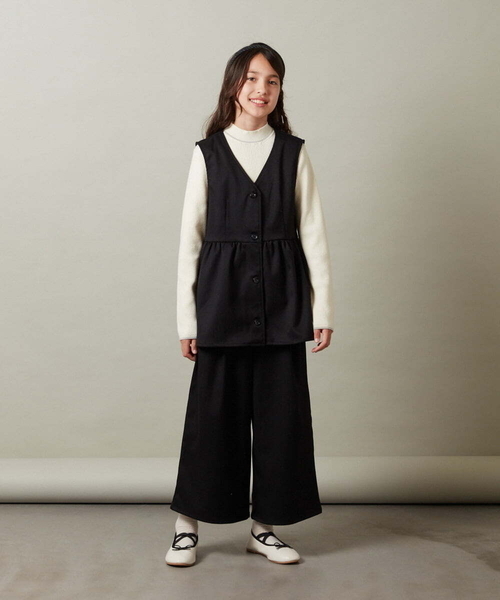 a.v.v（アーヴェヴェ）の「[110-130]【セットアップ対応】ペプラムギャザージレ（ベスト・キッズ・チャコールグレー/アイボリー/ブラック・130/110/120）」の5枚目の写真