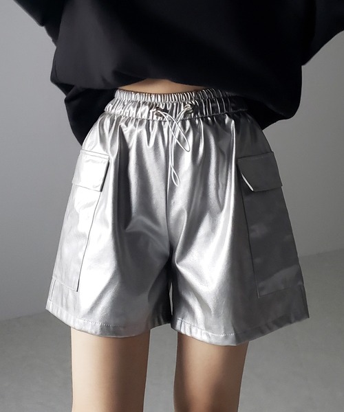 SALE *maje* メタリックレザーショートパンツ miniministore レザー ショートパンツ レディース -ファッション