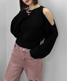 【jiasecond.】ショルダーカットアウトニット / ニット カットアウト プルオーバー ブラック グレー ZOZOTOWN限定