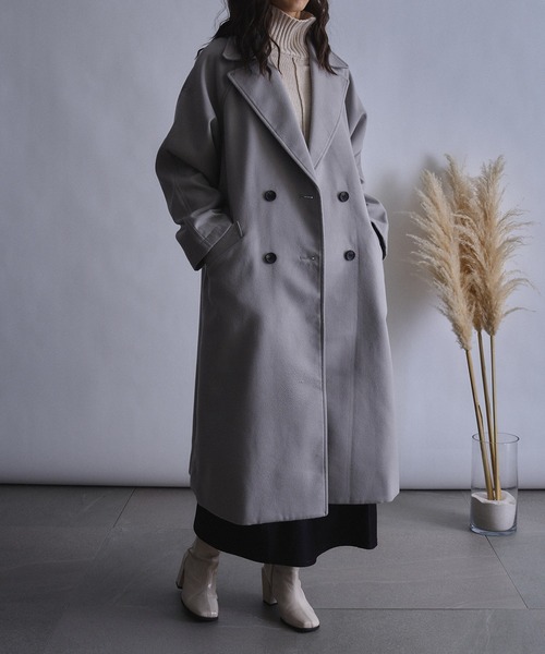 SETUP7（セットアップセブン）の「【SETUP7】ベルテッドダブルチェスターオーバーシルエット　コート　STYLE MOMENT COAT（チェスターコート・レディース・グレー・M/XL/S/L）」の3枚目の写真