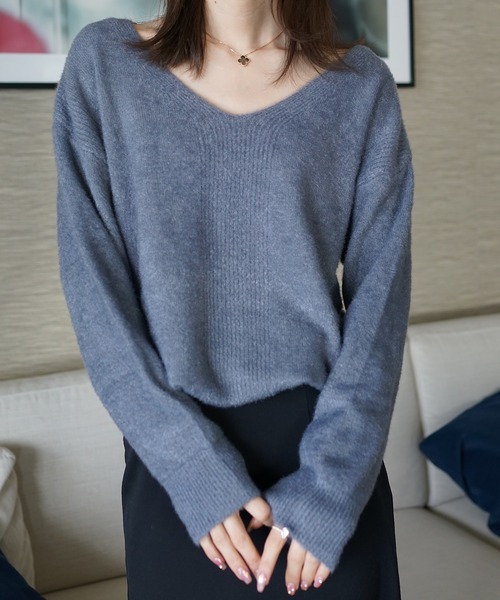 PIN(ピン)の「モヘアタッチVネックニット(ニット/セーター・レディース・アイボリー/ボルドー/グレー/ライトブラウン・FREE)」の9枚目の写真