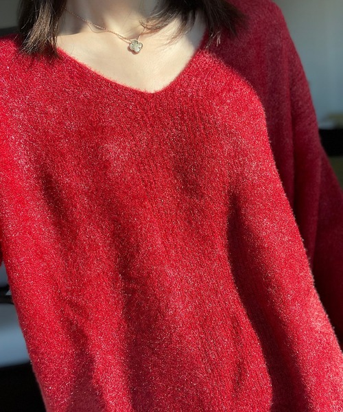 PIN(ピン)の「モヘアタッチVネックニット(ニット/セーター・レディース・アイボリー/ボルドー/グレー/ライトブラウン・FREE)」の7枚目の写真