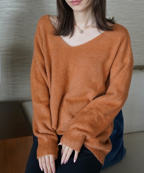PIN(ピン)の「モヘアタッチVネックニット(ニット/セーター・レディース・アイボリー/ボルドー/グレー/ライトブラウン・FREE)」の16枚目の写真