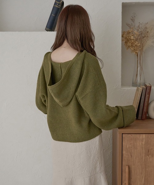 Ambre Neige(アンブルネージュ)の「クロップドフーディーニット/WEB/EC限定商品(ニット/セーター・レディース・グリーン/アイボリー・FREE)」の13枚目の写真