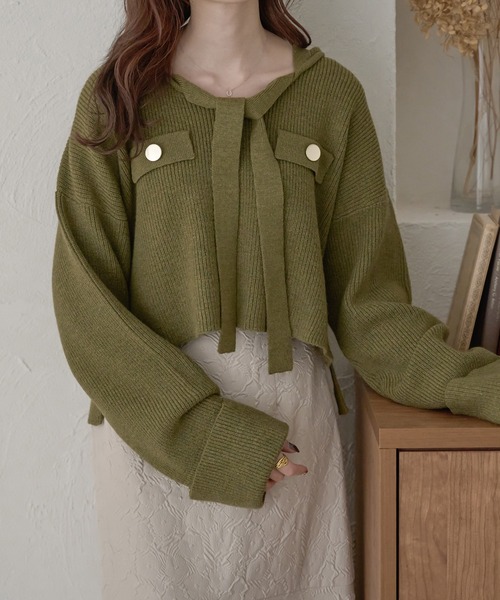 Ambre Neige(アンブルネージュ)の「クロップドフーディーニット/WEB/EC限定商品(ニット/セーター・レディース・グリーン/アイボリー・FREE)」の22枚目の写真