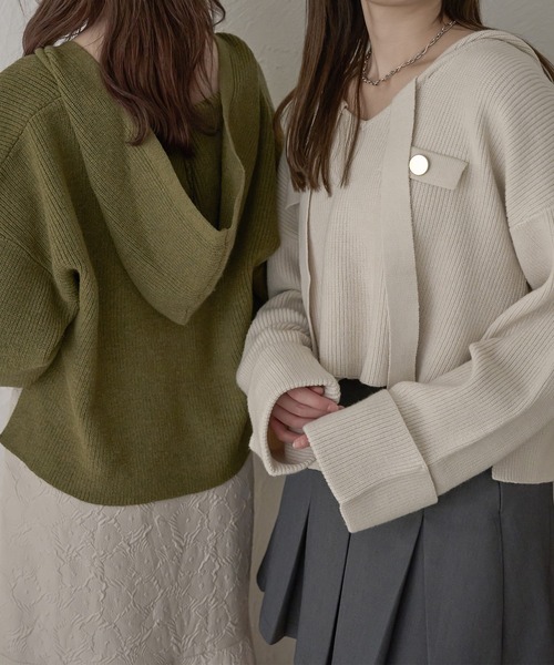 Ambre Neige(アンブルネージュ)の「クロップドフーディーニット/WEB/EC限定商品(ニット/セーター・レディース・グリーン/アイボリー・FREE)」の14枚目の写真