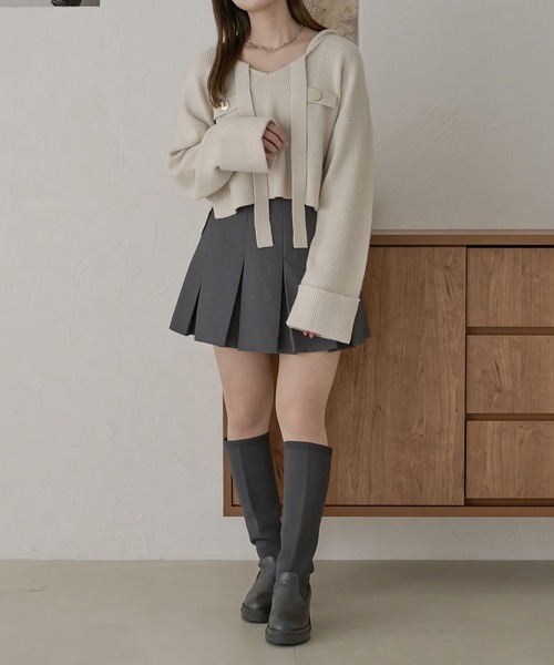 Ambre Neige(アンブルネージュ)の「クロップドフーディーニット/WEB/EC限定商品(ニット/セーター・レディース・グリーン/アイボリー・FREE)」の18枚目の写真