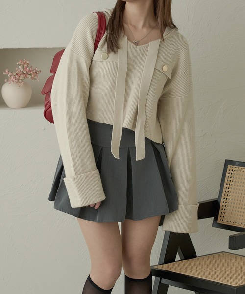 Ambre Neige(アンブルネージュ)の「クロップドフーディーニット/WEB/EC限定商品(ニット/セーター・レディース・グリーン/アイボリー・FREE)」の9枚目の写真
