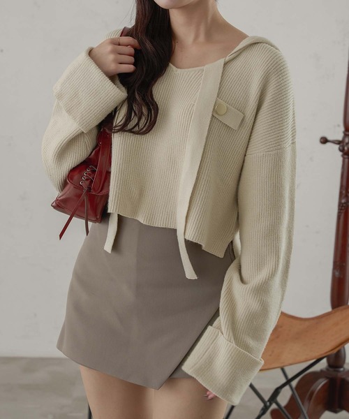 Ambre Neige(アンブルネージュ)の「クロップドフーディーニット/WEB/EC限定商品(ニット/セーター・レディース・グリーン/アイボリー・FREE)」の8枚目の写真