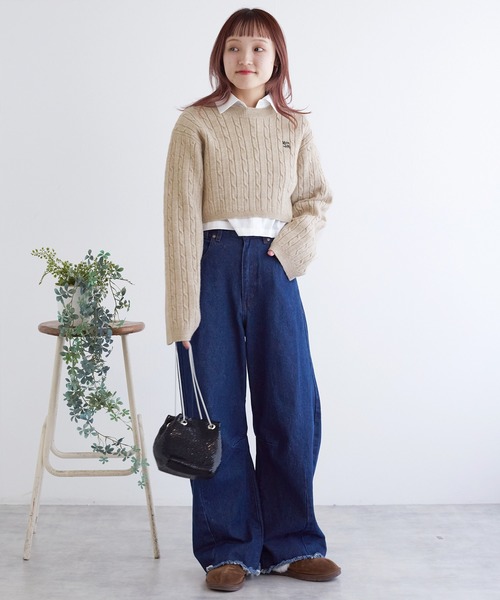 完売商品　〈セットアイテム〉シャツSETショートニット w closet（ダブルクローゼット）の「【SETアイテム】ケーブル編み