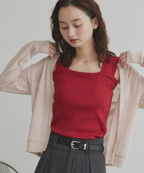 ad thie（アドティエ）の「インナーちら見え防止 スクエアネックタンク（タンクトップ・レディース・オフホワイト/ライトグリーン/グレイッシュベージュ/アイボリー/ブラック/パープル/ライトブルー/ピンク/グリーン/ミント/チャコール/カーキ/ブラウン/レッド・LARGE/LL/MEDIUM/SMALL）」の17枚目の写真