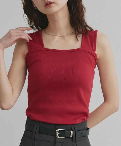 ad thie（アドティエ）の「インナーちら見え防止 スクエアネックタンク（タンクトップ・レディース・オフホワイト/ライトグリーン/グレイッシュベージュ/アイボリー/ブラック/パープル/ライトブルー/ピンク/グリーン/ミント/チャコール/カーキ/ブラウン/レッド・LARGE/LL/MEDIUM/SMALL）」の18枚目の写真