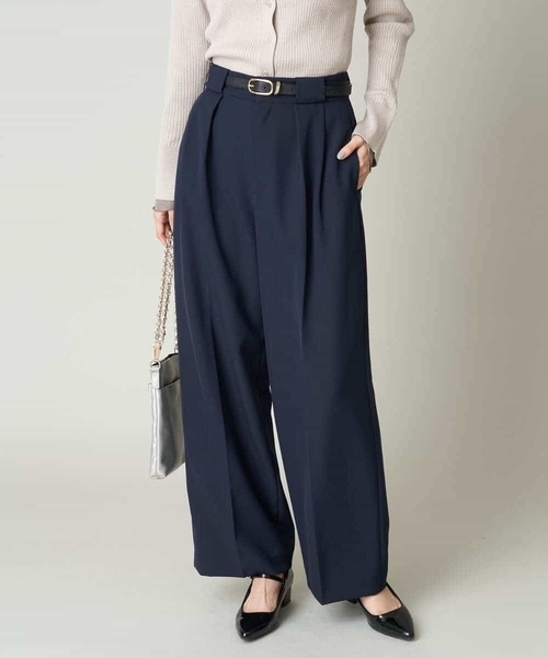 a.v.v(アーヴェヴェ)の「【イージーケア/ストレッチ】ボックスタックワイドパンツ(その他パンツ・レディース・ネイビー/クリーム/ベージュ・38/40/36/42/34)」の1枚目の写真