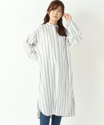 【ワンズテラスオリジナル】Wガーゼ ストライプミニ衿 ワンピース