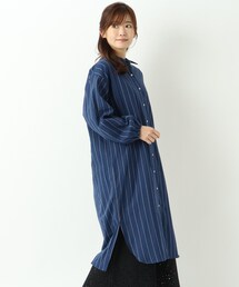 【ワンズテラスオリジナル】Wガーゼ ストライプミニ衿 ワンピース