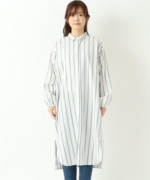 one'sterrace（ワンズテラス）の「【ワンズテラスオリジナル】Wガーゼ ストライプミニ衿 ワンピース（ワンピース・レディース・ホワイト系9/ネイビー系5・02）」の3枚目の写真