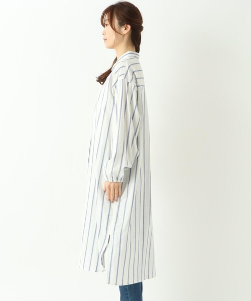 one'sterrace（ワンズテラス）の「【ワンズテラスオリジナル】Wガーゼ ストライプミニ衿 ワンピース（ワンピース・レディース・ホワイト系9/ネイビー系5・02）」の4枚目の写真