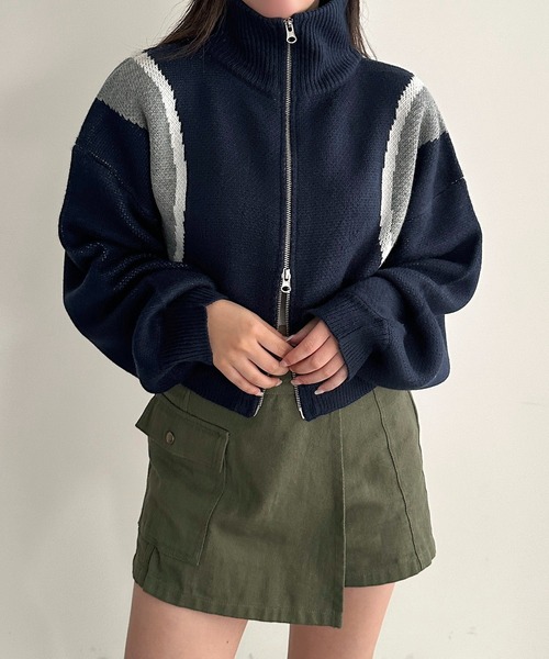 apres jour mignon(アプレジュールミニョン)の「ニットトラックジャケット【ZOZOTOWN限定アイテム】(カーディガン/ボレロ・レディース・グレー/ブラック/ネイビー・フリー/X-LARGE)」の3枚目の写真