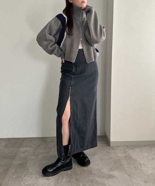 apres jour mignon(アプレジュールミニョン)の「ニットトラックジャケット【ZOZOTOWN限定アイテム】(カーディガン/ボレロ・レディース・グレー/ブラック/ネイビー・フリー/X-LARGE)」の13枚目の写真